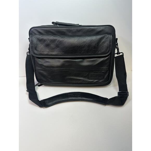 Targus‎ Vintage Leather Black Business Travel Case Laptop Multi-Use New Padded - Picture 1 of 16